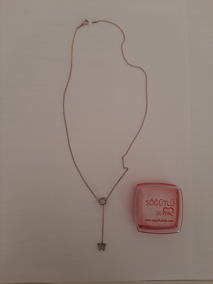 925 Ayar Rose Renk Kelebek Uçlu Kolye - Görsel 2