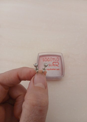 Gümüş Renk 925 Küçük Taşlı Küpe - Görsel 2