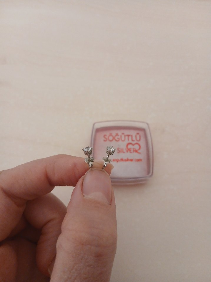 Gümüş Renk 925 Küçük Taşlı Küpe - Görsel 2