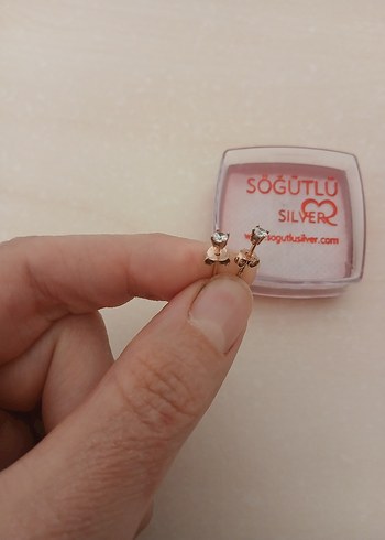 925 Ayar Rose Renk Küçük Taşlı Küpe - Görsel 2