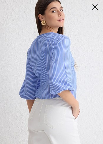 Şık Düğmeli Bağlamalı Bluz Gömlek. - Görsel 3