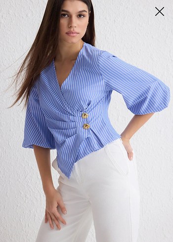 Şık Düğmeli Bağlamalı Bluz Gömlek. - Görsel 2