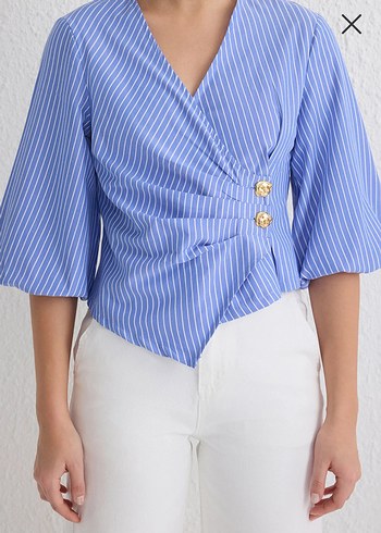 Şık Düğmeli Bağlamalı Bluz Gömlek. - Görsel 4