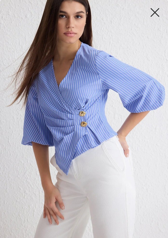 Şık Düğmeli Bağlamalı Bluz Gömlek. - Görsel 2