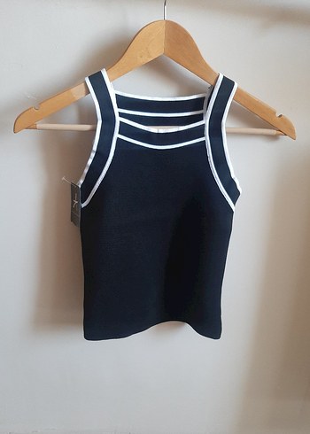 Halter Yaka Çizgi Şeritli Triko Bluz - Görsel 4