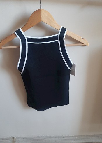 Halter Yaka Çizgi Şeritli Triko Bluz - Görsel 3