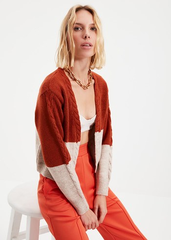 Tarçın Vizon Rengi Triko Hırka - Görsel 2