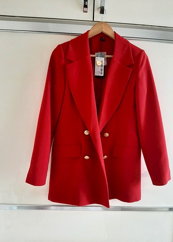 Kırmızı Kadın Düğmeli Ofis Blazeri - Görsel 3