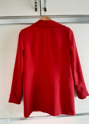 Kırmızı Kadın Düğmeli Ofis Blazeri - Görsel 4