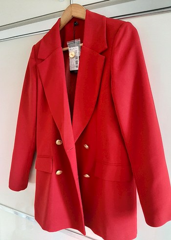 Kırmızı Kadın Düğmeli Ofis Blazeri - Görsel 5