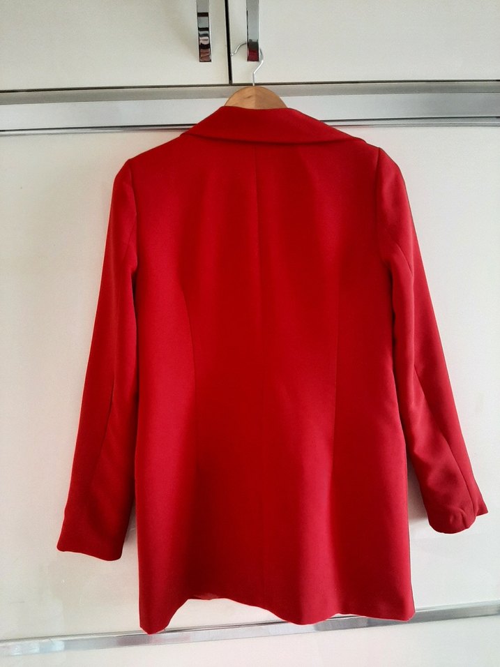 Kırmızı Kadın Düğmeli Ofis Blazeri - Görsel 4
