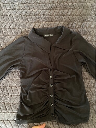 Ambar Siyah Drapeli Gömlek Bluz - Görsel 2