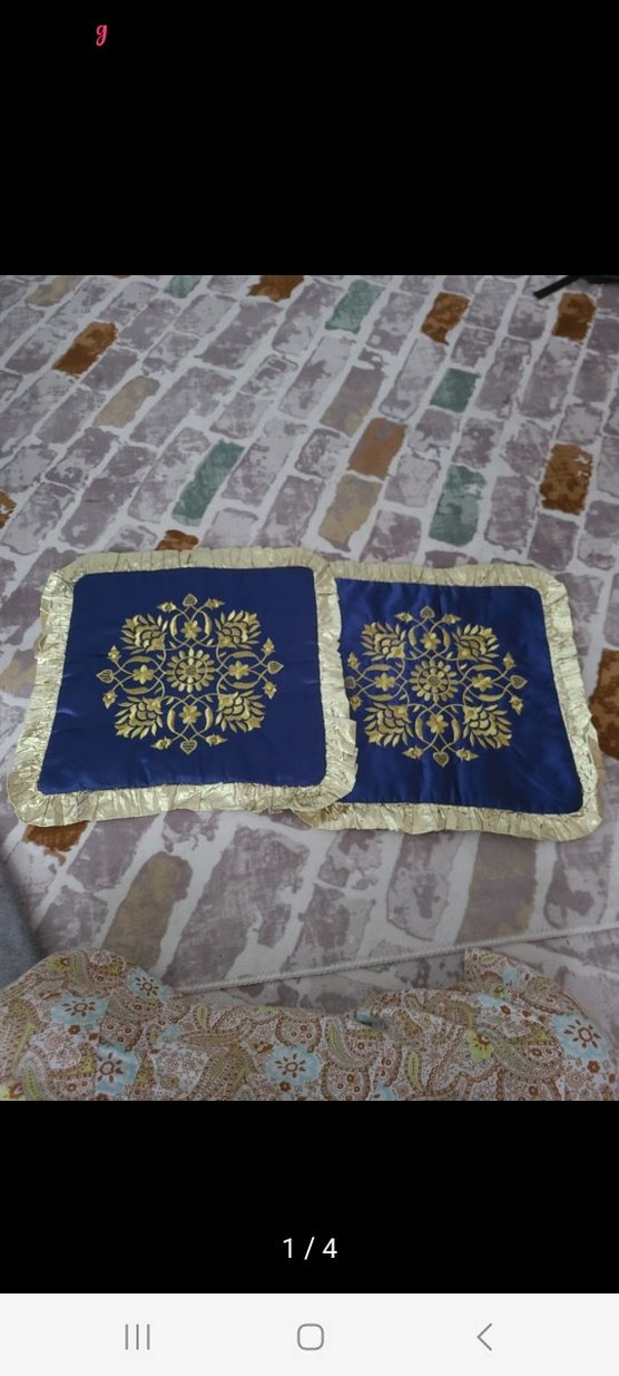 İşlemeli Parlak Mavi Kırlent Kılıfı - Görsel 2