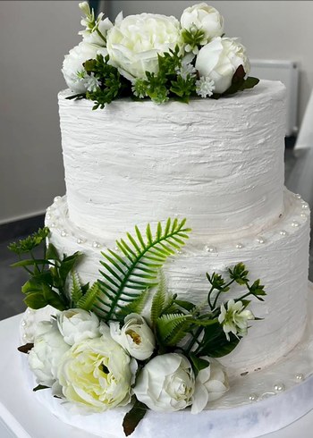 Beyaz Çiçekli Maket Pasta (Söz, Nişan pastası) - Görsel 2