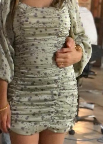 Zara Gri Drapeli Uzun Kollu Mini Elbise - Görsel 3