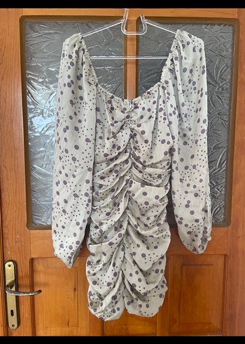 Zara Gri Drapeli Uzun Kollu Mini Elbise - Görsel 2