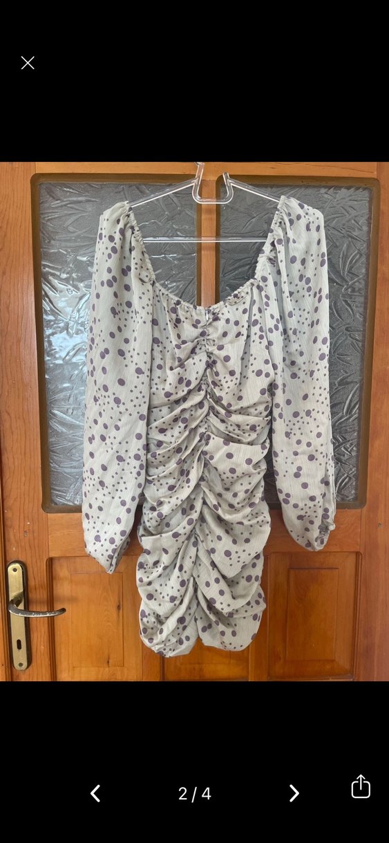 Zara Gri Drapeli Uzun Kollu Mini Elbise - Görsel 2