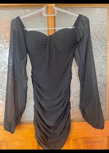 Siyah Mini Drapeli Elbise - Görsel 4