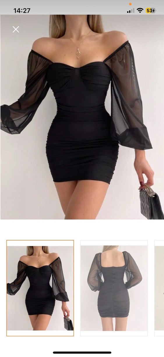 Siyah Mini Drapeli Elbise - Görsel 3