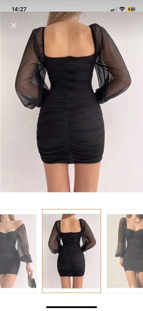 Siyah Mini Drapeli Elbise - Görsel 2