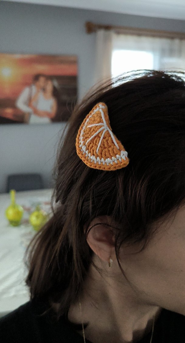 Turuncu Nakışlı Örgü Portakal Çocuk Saç Tokası - Görsel 2