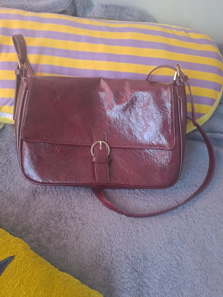 Bordo Deri Tokalı Kadın Çanta vintage - Görsel 2