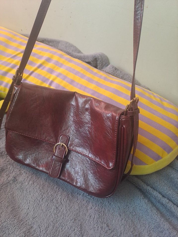 Bordo Deri Tokalı Kadın Çanta vintage - Görsel 3