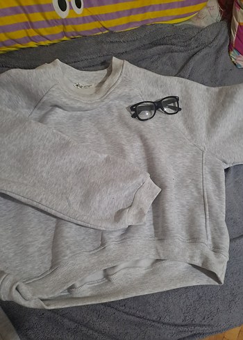 crop Gri Kadın Bisiklet Yaka Sweatshirt - Görsel 3