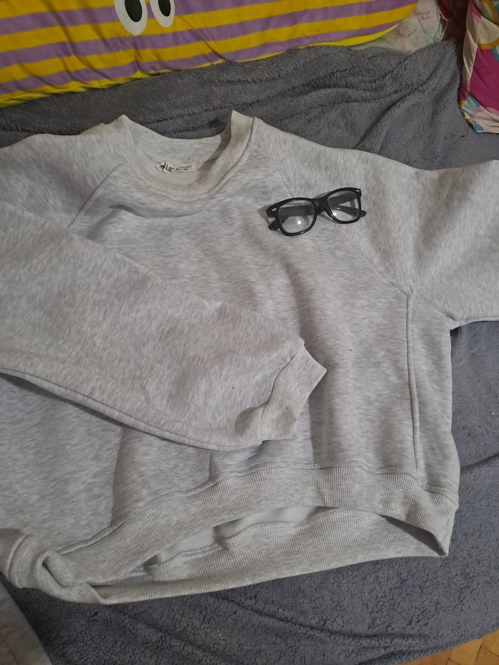 crop Gri Kadın Bisiklet Yaka Sweatshirt - Görsel 3