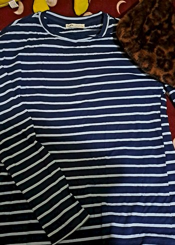 pull and bear Mavi Çizgili Kadın Uzun Kollu bluz. bershka - Görsel 3