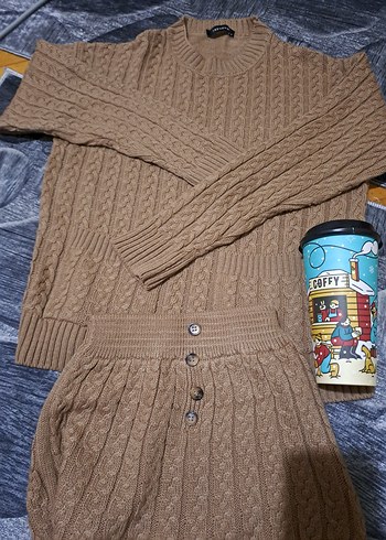 trendyol kahverengi kazak şort takım. bershka zara - Görsel 2