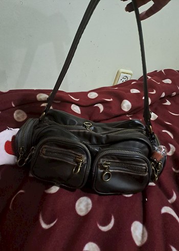 zara Kahverengi suni Deri  cepli çanta - Görsel 2