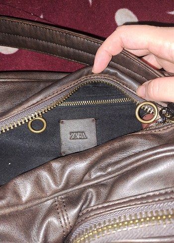 zara Kahverengi suni Deri  cepli çanta - Görsel 3