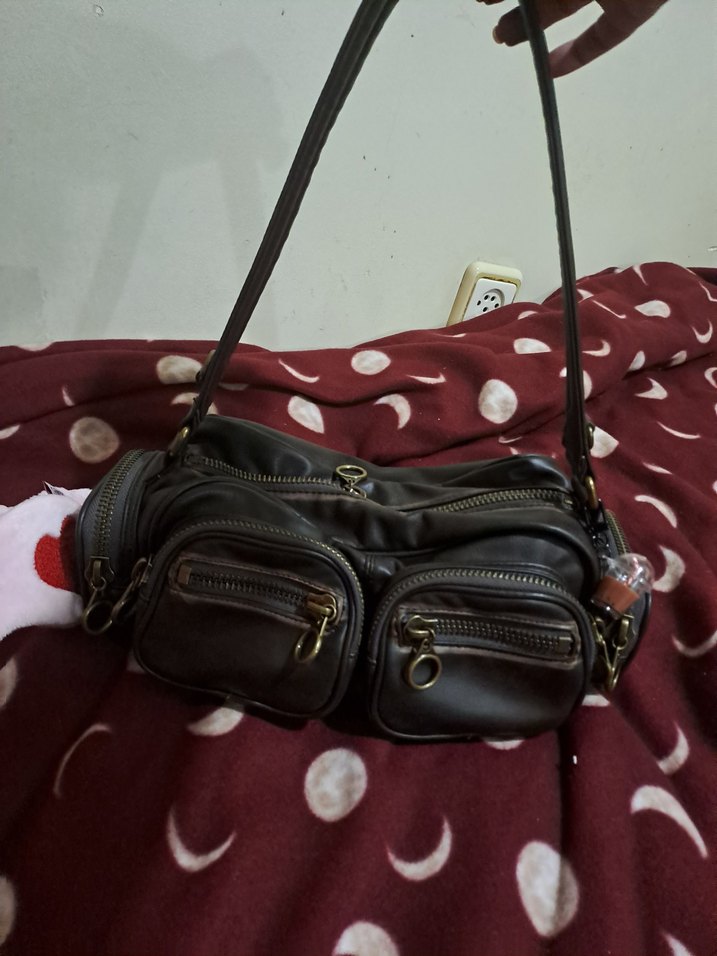 zara Kahverengi suni Deri  cepli çanta - Görsel 2