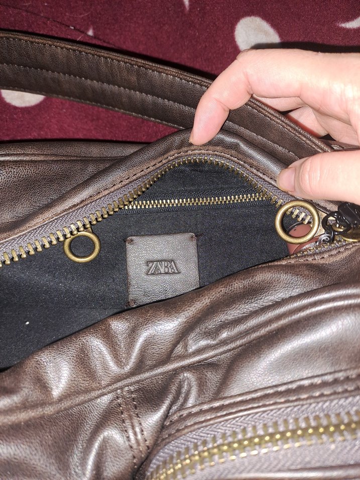 zara Kahverengi suni Deri  cepli çanta - Görsel 3