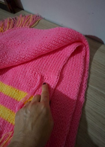 Renkli Pembe Sarı Örgü Kadın Şal - Görsel 2