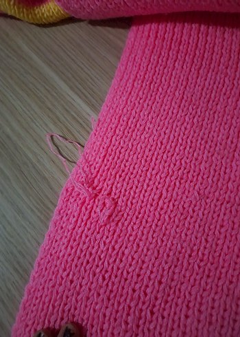 Renkli Pembe Sarı Örgü Kadın Şal - Görsel 3