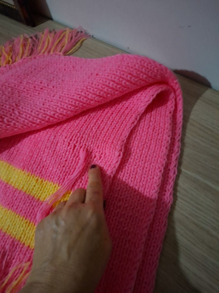 Renkli Pembe Sarı Örgü Kadın Şal - Görsel 2