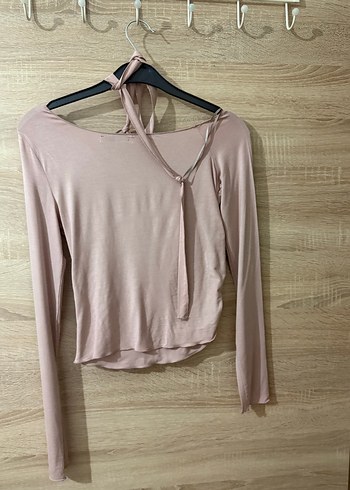 m Beden Bershka Gül Pembesi Boyundan bağlama- Drapeli üst