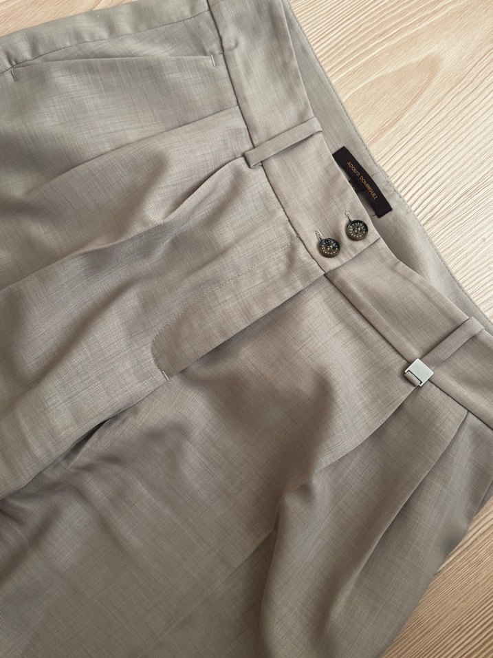 Düğmeli Keten gibi tril tril  Gri Kadın Kumaş Pantolon - Görsel 3