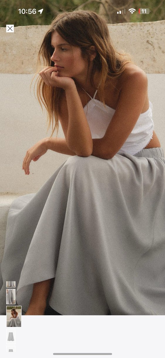 Gri Midi Salaş Kadın etek liyosel kumaş - Görsel 2