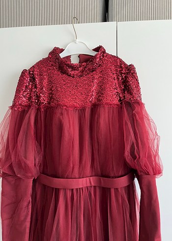 Bordo Uzun Bohem Tesettür abiye - Görsel 3