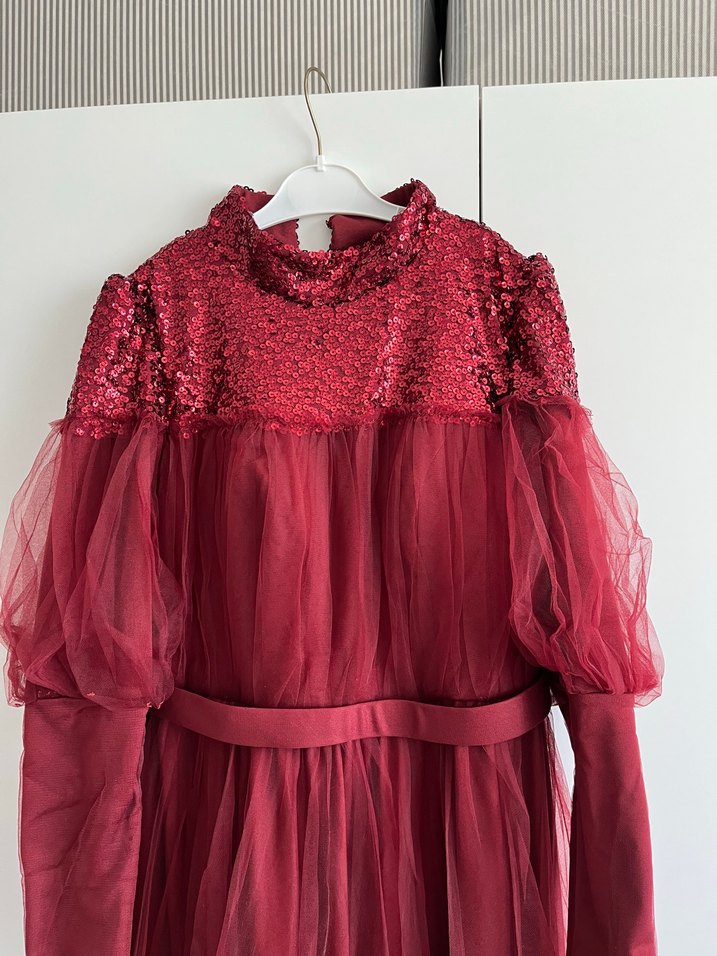 Bordo Uzun Bohem Tesettür abiye - Görsel 3