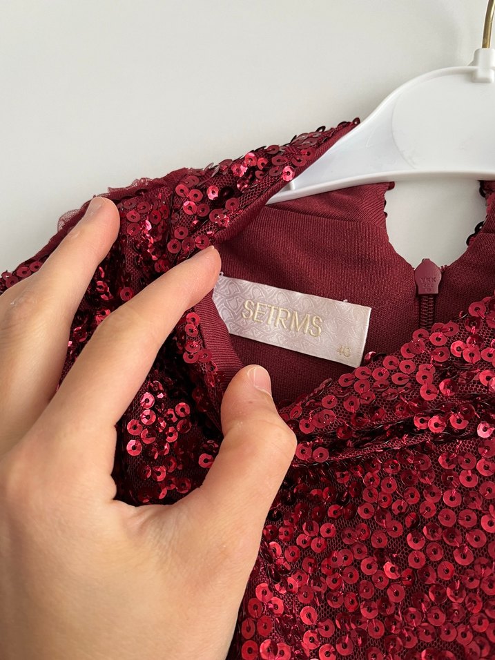 Bordo Uzun Bohem Tesettür abiye - Görsel 4