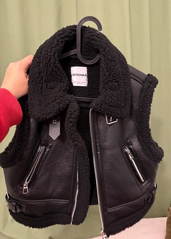 Siyah Kürklü Deri Biker Yelek