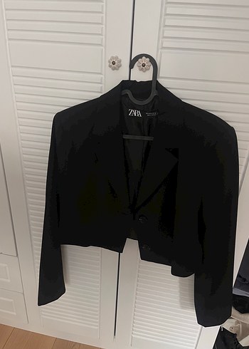 s Beden Crop Siyah Kadın Blazer Ceket