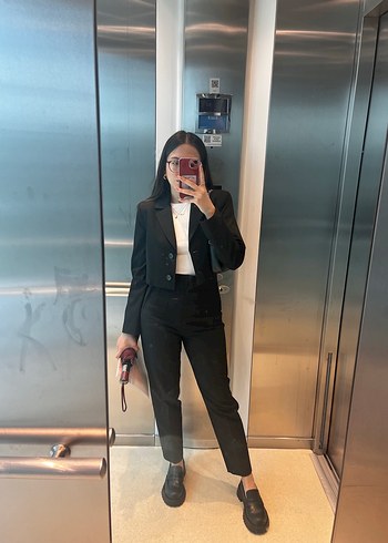 Crop Siyah Kadın Blazer Ceket