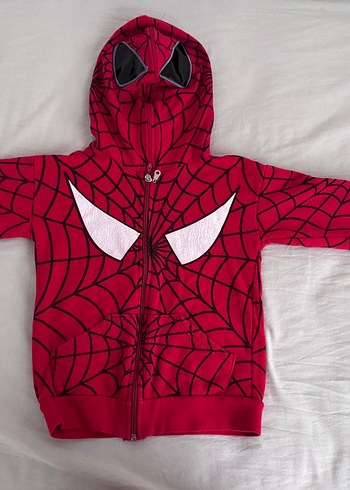 Kapüşonlu Kızıl Örümcek Desenli Erkek Sweatshirt