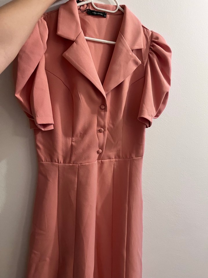 Pudra Pembe Notch Yaka elibse - Görsel 3