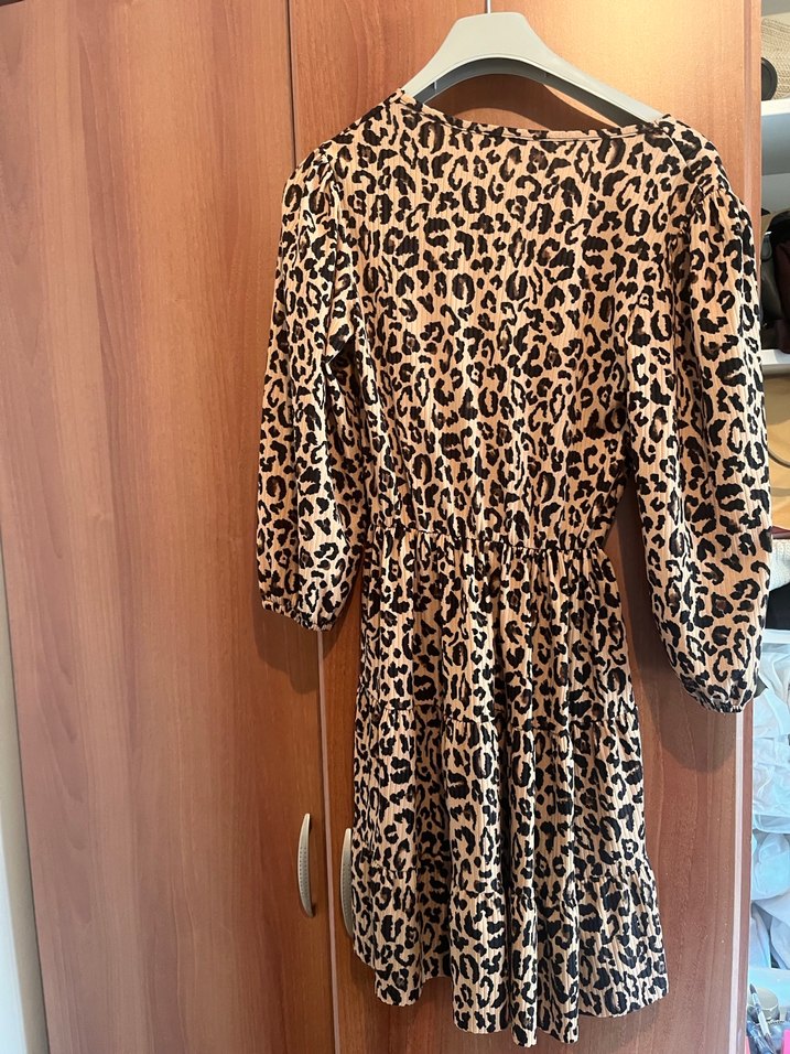 Kahverengi Leopar Desenli Mini Elbise - Görsel 3